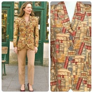 90s O’Trio Paris Library Bookshelf Print Blazer Dark Academia Parisian Size M